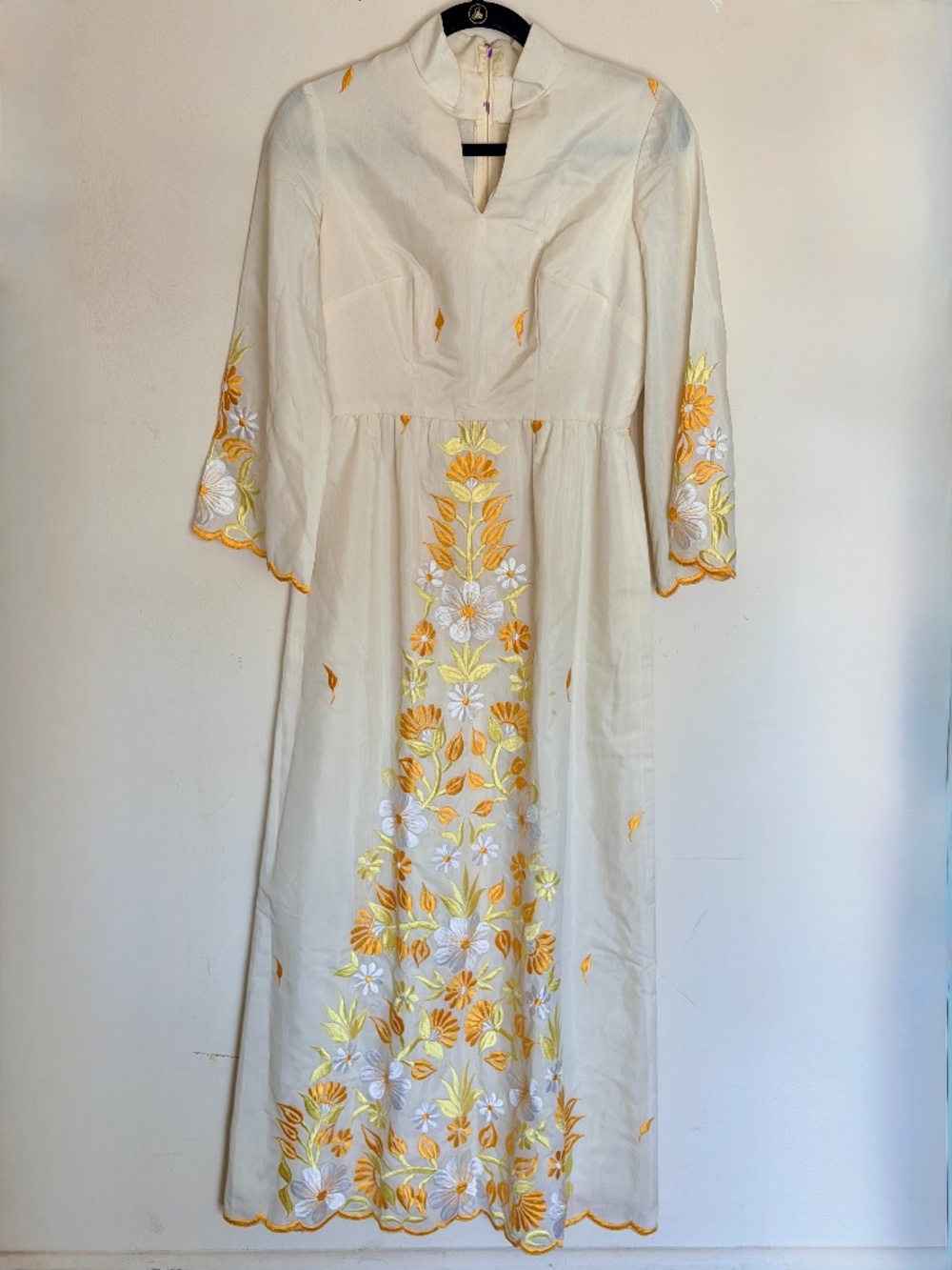 Vintage 1970s Embroidered White Dress